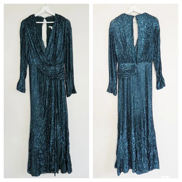 Jonathan Simkhai Sequin Drape Front Gown Emerald Green Teal Size 4 - Picture 2 of 8